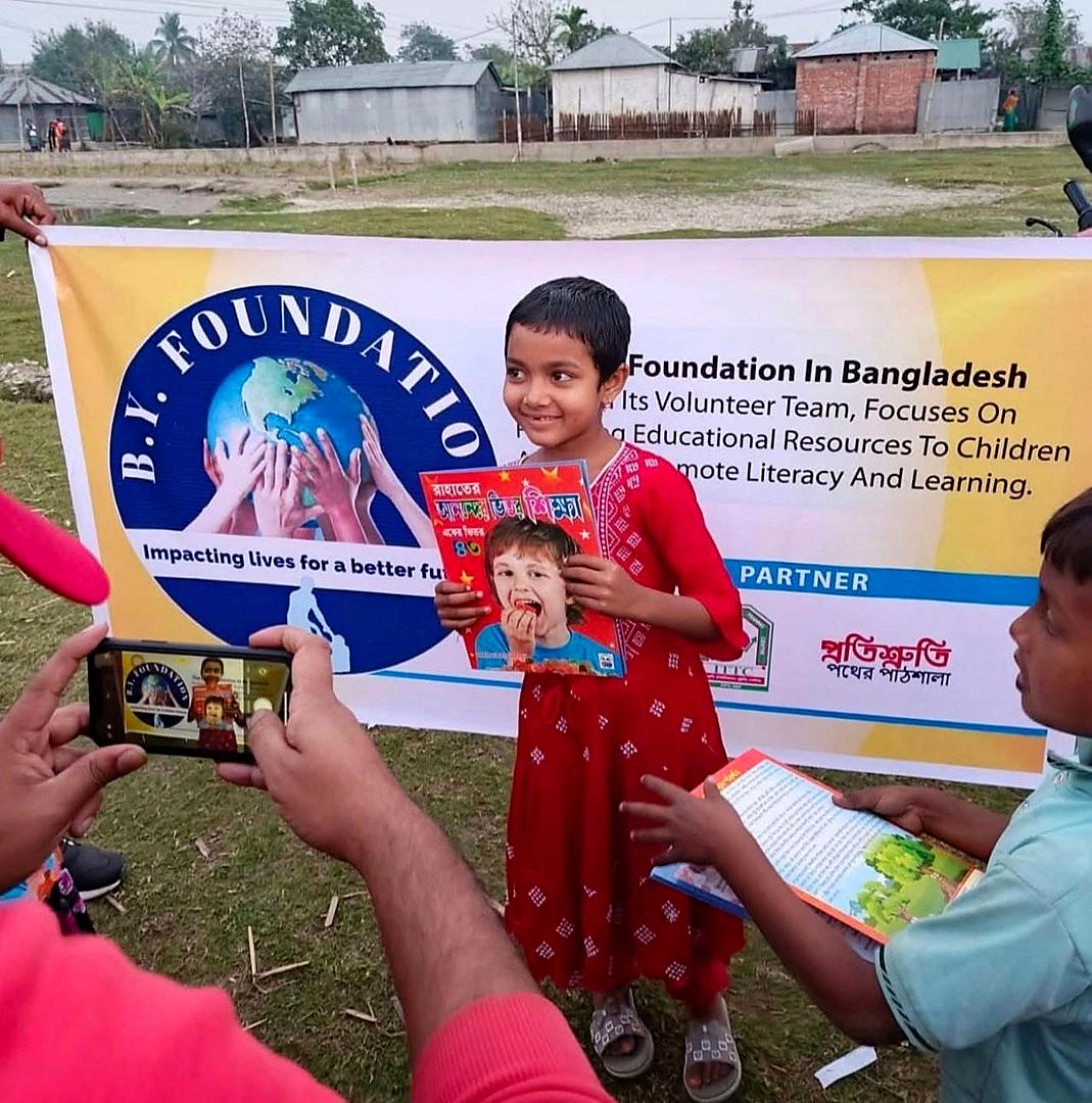 A child with learning materials from the foundation