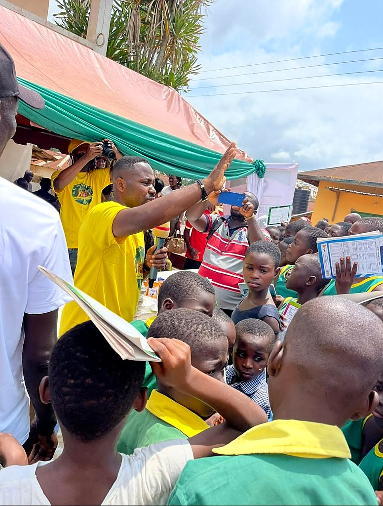 A school gathering with books for children